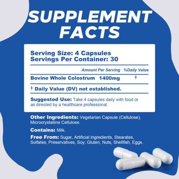 PeakVigor Organic Bovine Colostrum Capsules,Immune & Gut Support, Energy Support, Skin Health, Hair Growth – No Fillers, Non-GMO, 120 Capsules - 图片 2