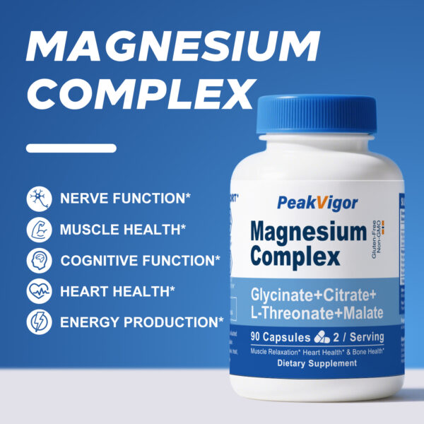 Magnesium Complex Capsules | 5-in-1 Formula | Dietary Supplement | 60 Capsules Per Bottle (30 Servings) | Vegan, Non-GMO - 图片 5