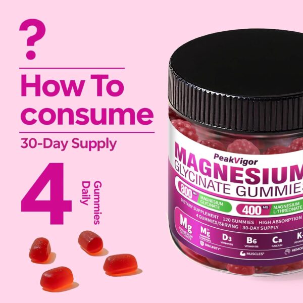 Magnesium Complex Gummies with Mg Glycinate & Magnesium L-Threonate, 120 Counts，30 Days Supply,Vegan, Organic & Gut-Friendly - 图片 5