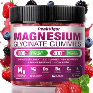 Magnesium Complex Gummies with Mg Glycinate & Magnesium L-Threonate, 120 Counts，30 Days Supply,Vegan, Organic & Gut-Friendly