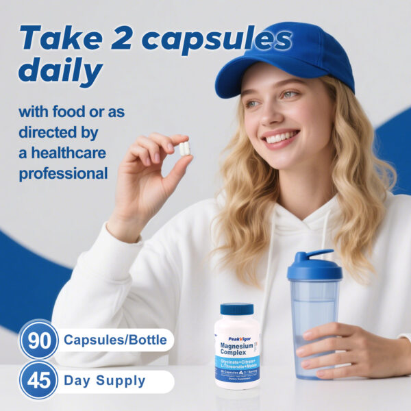 Magnesium Complex Capsules | 5-in-1 Formula | Dietary Supplement | 60 Capsules Per Bottle (30 Servings) | Vegan, Non-GMO - 图片 4