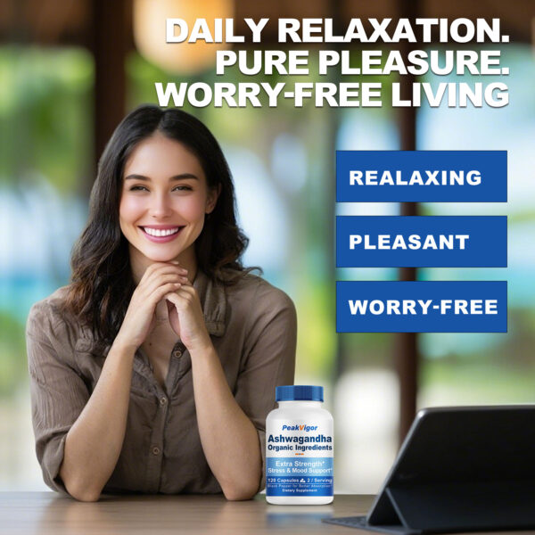 PeakVigor Organic Ashwagandha 350mg with Black Pepper - Non-GMO Energy Support Supplement,Vegan, Gluten Free- 120 Capsules - 图片 8